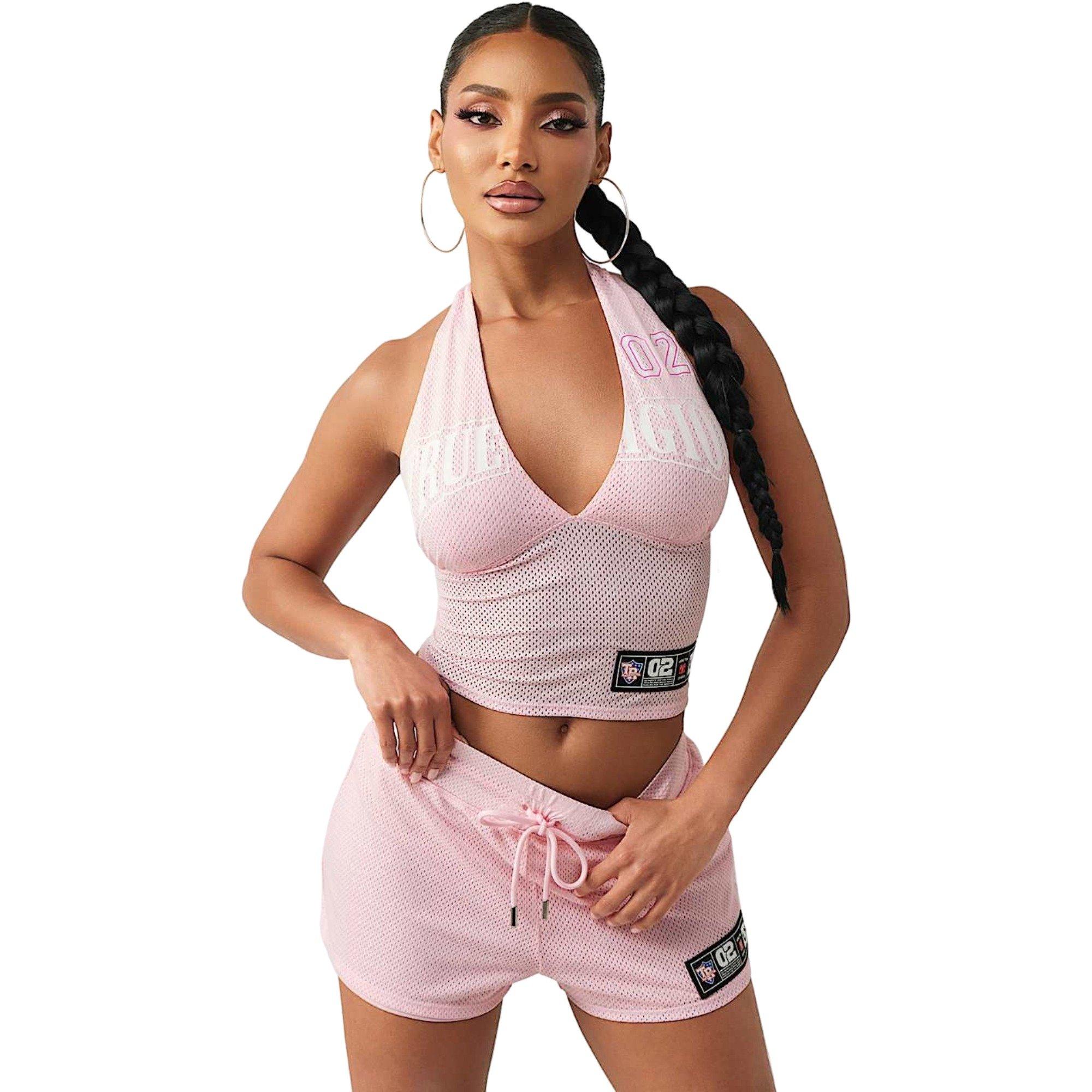 True Religion Women's Sporty Mesh Printed Halter Top - PINK